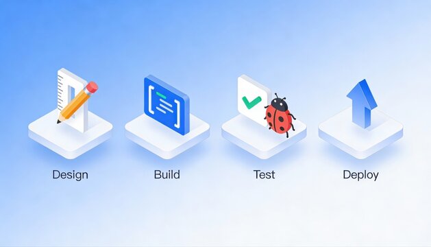 Creative Process Icons for Design, Build, Test, and Deploy Stages