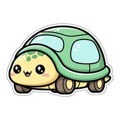 Fototapeta premium Cartoon turtle in a green car.