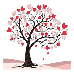 Obraz premium Love Tree with Heart Leaves Illustration