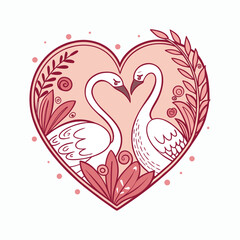 Swan Couple Heart Illustration