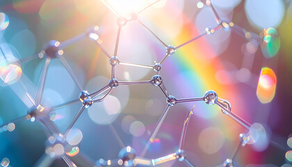 Molecular Network: An abstract view of intricate molecular connections, with crystalline nodes and radiant light, suggesting innovation, science, and the power of interconnectedness.
