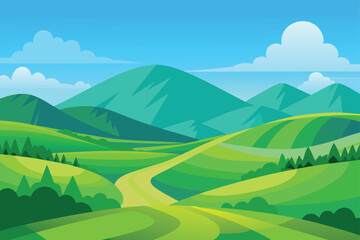 Green Valley Landscape with Rolling Hills and River