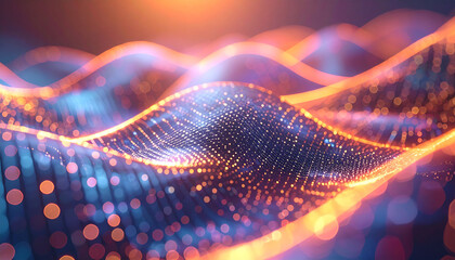 Digital Wave: A mesmerizing display of digital artistry, showcasing a flowing wave of interconnected dots and radiant lines, evoking a sense of technological advancement and dynamic energy.