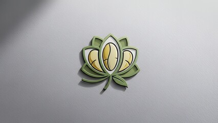 Stylized Coffee Bean Lotus Flower Logo with 3d Embossed Effect