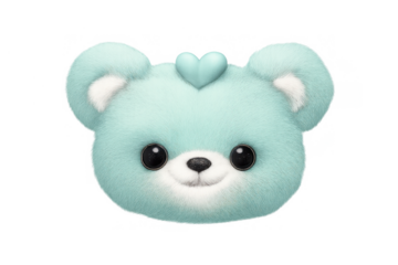 Cute pastel blue teddy bear head with a little heart on top against a transparent background