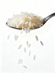 Floating Spoonful of Cooked Rice in Studio Light