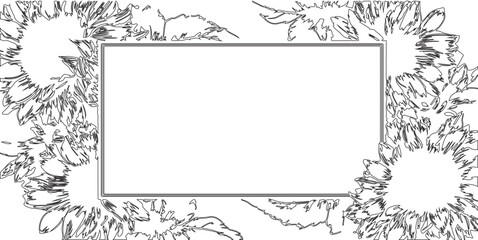 frame with flowers and leaves or sketch art silhouette of flower border or frame made by various lines.
