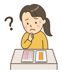 処方された薬を見ながら悩んでいる若い女性患者