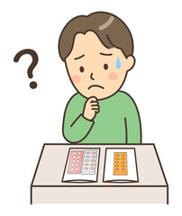 処方された薬を見ながら悩んでいる若い男性患者