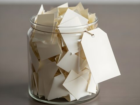 Glass Wish Jar with Folded Notes and Blank Tag Mockup