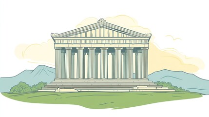 Ancient Greek temple illustration landscape