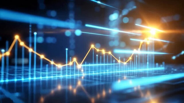 Abstract financial chart with upward trend line, data analysis, and digital technology.