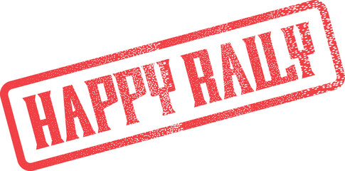 Vibrant Happy Rally red stamp impression for energetic events and enthusiastic community gatherings