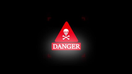 Danger warning video triangular represents toxic risk cybersecurity alert. System danger or hazardous condition warning in a modern digital interface style a rectangular frame on black background. - Powered by Adobe