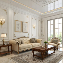 beautiful living room in classic style white back