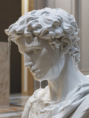 classical white marble statue melting like wax, generative ai