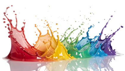 Rainbow colored paint splash isolated on a white or transparent background.