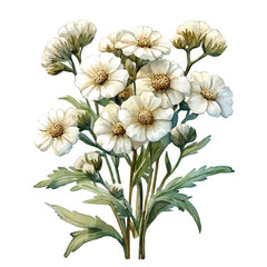Achillea Flower, graceful vector watercolor painting with soft flowing strokes and subtle highlights, isolated on a white background. © nuvex