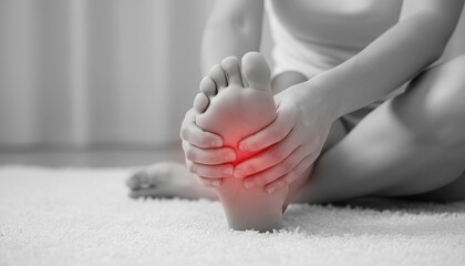 Experiencing severe foot pain, a person holds their aching sole, highlighting inflammation, injury, or medical condition.