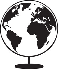 silhouette vector of world map with globe