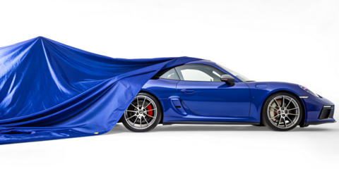 A blue curtail covering a car underneath isolated on a white or transparent background.