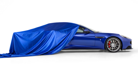 A blue curtail covering a car underneath isolated on a white or transparent background.