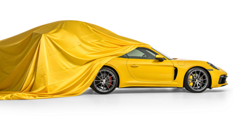 A yellow curtail covering a car underneath isolated on a white or transparent background.
