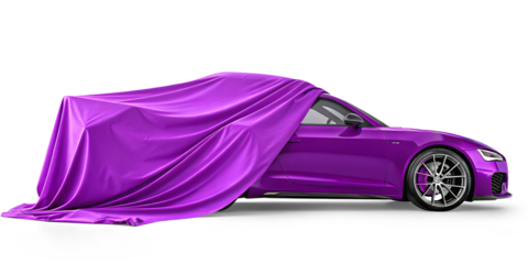 A purple curtail covering a car underneath isolated on a white or transparent background.