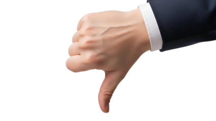 Business professional showing a clear sign of disapproval with a hand gesture indicating failure rejection or disagreement on transparent background