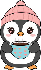 Cozy penguin enjoying hot drink © Rashidul Sony