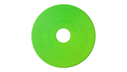 Circular, bright green object with a black, empty center. A glossy, rounded form