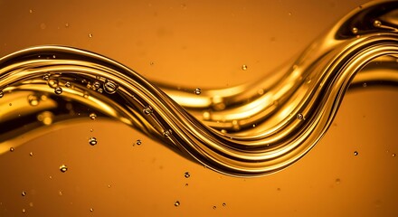 Abstract golden liquid wave with small bubbles and light reflections fluid