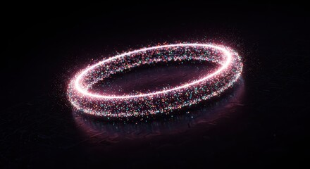 Glowing ring of multicolored particles rotates against a dark background
