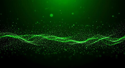 Green digital particles forming a wavy abstract background image photo
