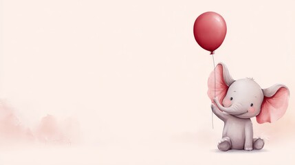 Cute elephant holds red balloon in playful scene