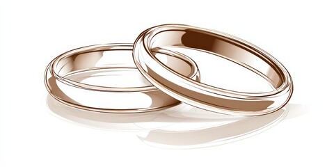 Two wedding rings resting together on a smooth surface in soft lighting