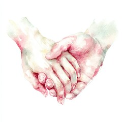 Two hands holding each other in a soft watercolor style showing warmth and connection during a shared moment