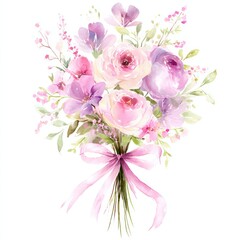 Bright bouquet of flowers with pink and purple blooms arranged in a simple design for decoration in any setting