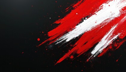 Red and white paint strokes across black background create dynamic abstract pattern. Energetic splash effect suggests motion speed and sports themes. This design suits banners posters and graphic art.