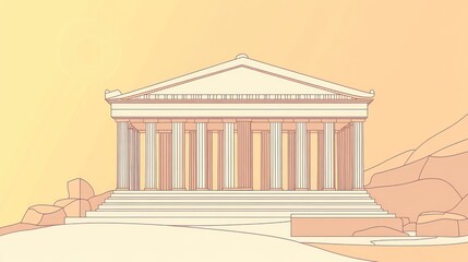 Ancient Greek temple illustration, sunny background, artistic design, printable