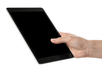 Hand Holding a Modern Digital Tablet with a Blank Screen