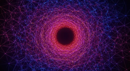 Swirling tunnel of digital light particles creates an abstract vortex motion