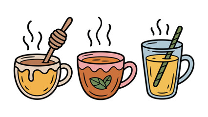 Warm Beverage Collection: A curated ensemble of inviting cups, each brimming with a flavorful, steaming beverage. Showcasing the soothing essence of these delightful drinks. 