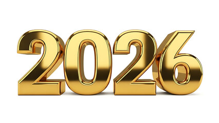 Golden 3D Number 2026 on White Background for New Year Concepts