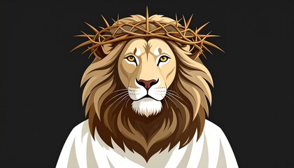 Majestic lion with crown of thorns symbolizing strength and courage