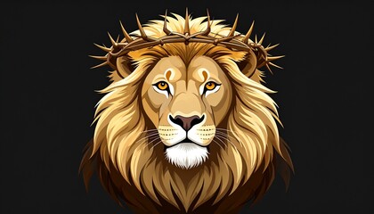 Majestic lion with crown of thorns symbolizing strength and royalty