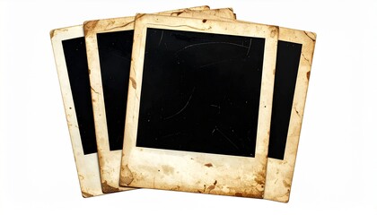 Vintage polaroid photos with distressed texture and blank black space