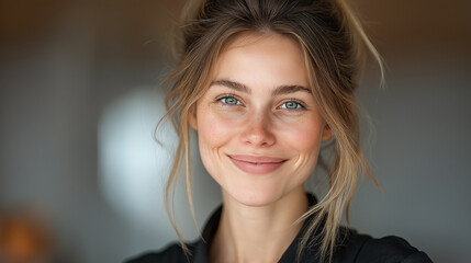 Smiling Woman Embracing Natural Beauty: A Portrait of Joyful Confidence and Vibrant Style