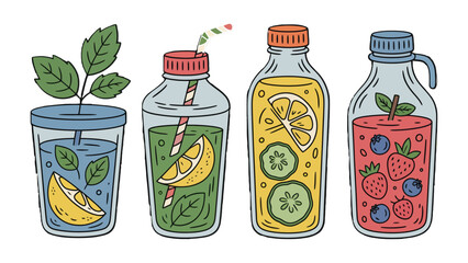 Healthy Elixir Assortment: A vibrant array of refreshing beverages, each concoction a testament to healthy living and the pure taste of nature's bounty.