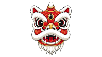 A red lion dance head on transparent background for chinese new year celebration and festival
